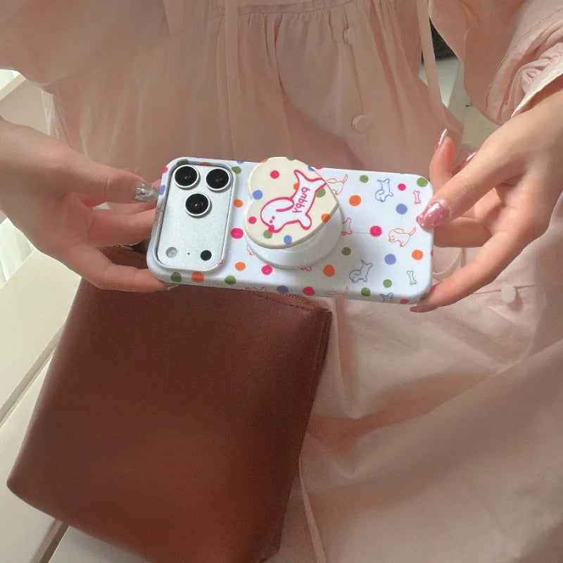 Cute Phone Case Design White Protective Hard Shell Cover with Integrated Grip Suitable Girls for iphone 17 17pro 17promax 16 15