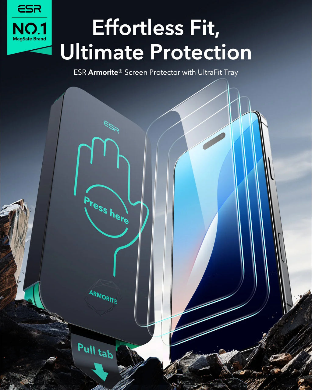 ESR for 3 Pack iPhone 17/16/15/14/13 Pro Max Screen Protector Armorite Tempered Glass Military Film HD/Privacy with Black Border