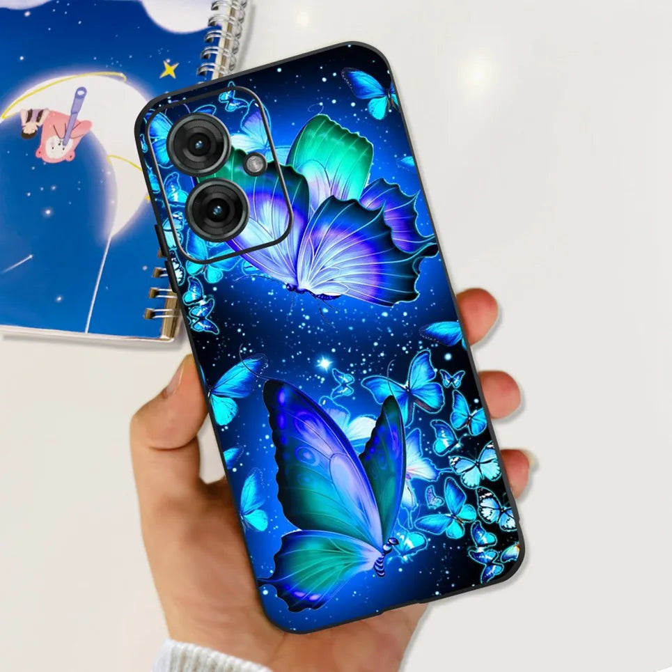 Flower Butterfly Women Fashion Back Cover For Motorola Moto G55 G85 G5 Phone Funda Black Matte Soft TPU Black Silicone