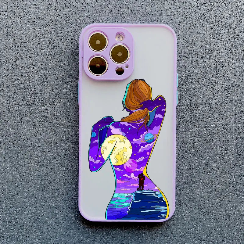 Modern Style Tide Girls Purple Mobile Phone Case for iPhone 15 Plus Pro Max 16 11 12 13 14 Pro Max Mini XS XR X Back Covers