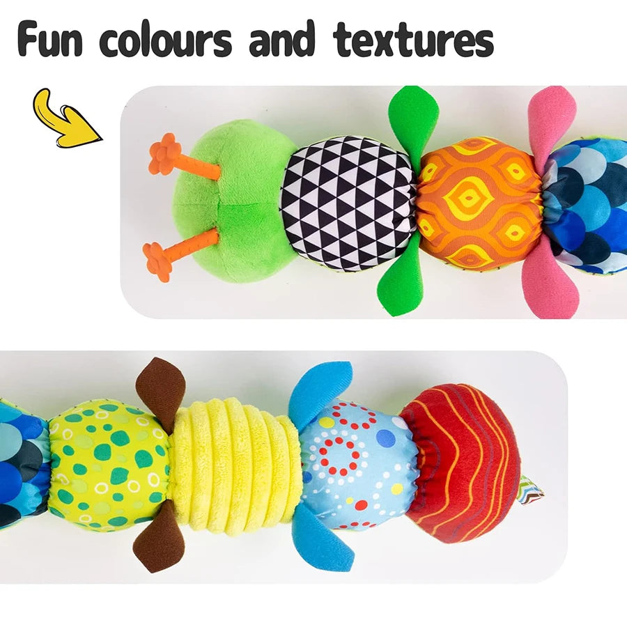 Baby Sensory Toy 0 3 6 12 Month Music Animal Stuffed Plush Caterpillar Toy for Infant Crinkle Rattle Toys for Newborn Boys Girl