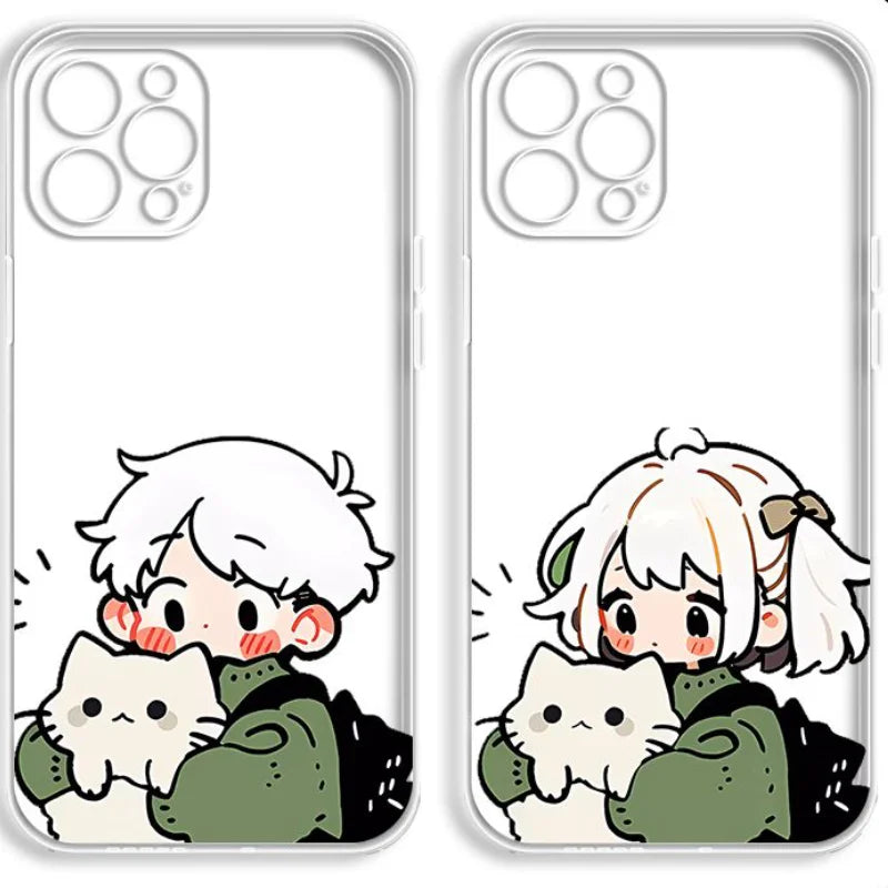Girls Boys Couple Phone Case For IPhone 13 12 11 14 15 Pro XS MAX 7 8 Plus Mini X XR SE2 Cute Cartoon Cell Phone Cases Covers