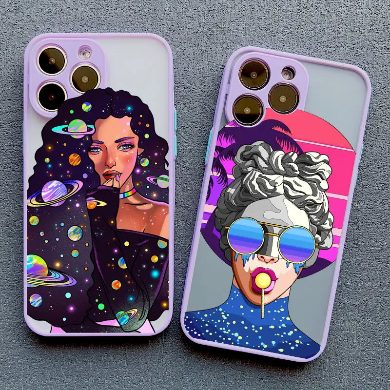 Modern Style Tide Girls Purple Mobile Phone Case for iPhone 15 Plus Pro Max 16 11 12 13 14 Pro Max Mini XS XR X Back Covers