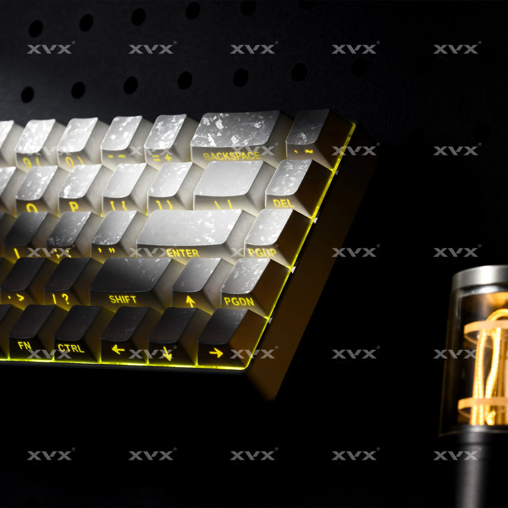 XVX White Forged Carbon Keycaps Side Print PBT Shine Through Key Cap Cherry Profile for 61/68/87/100 Keyboard 140 Keys