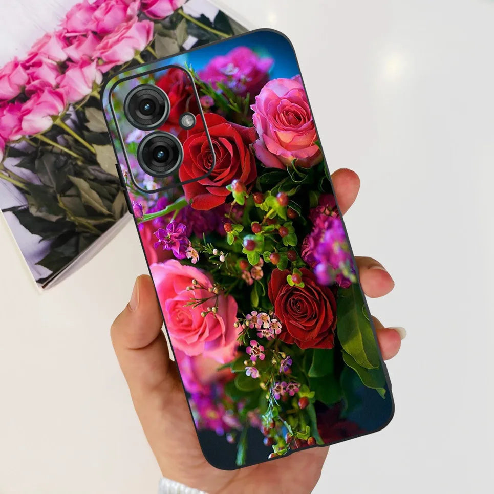 Flower Butterfly Women Fashion Back Cover For Motorola Moto G55 G85 G5 Phone Funda Black Matte Soft TPU Black Silicone