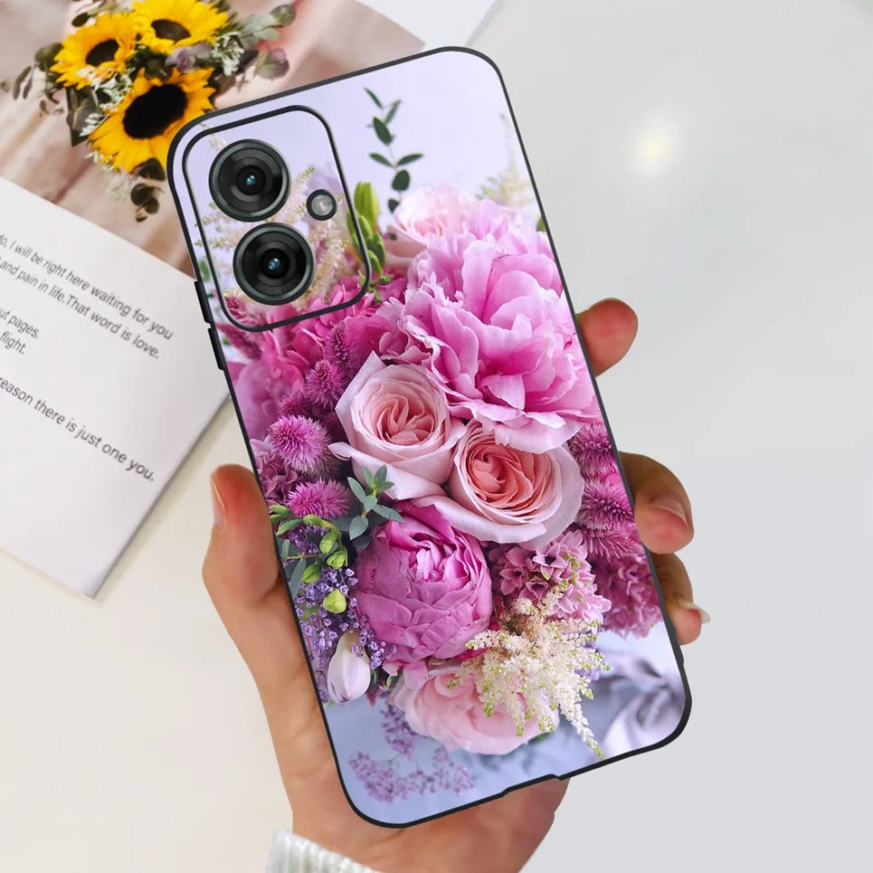 Flower Butterfly Women Fashion Back Cover For Motorola Moto G55 G85 G5 Phone Funda Black Matte Soft TPU Black Silicone