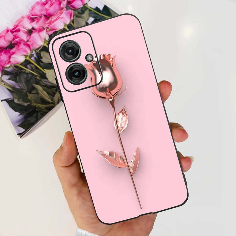 Flower Butterfly Women Fashion Back Cover For Motorola Moto G55 G85 G5 Phone Funda Black Matte Soft TPU Black Silicone