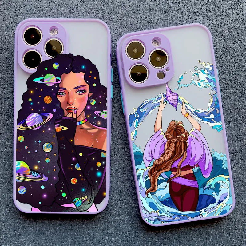 Modern Style Tide Girls Purple Mobile Phone Case for iPhone 15 Plus Pro Max 16 11 12 13 14 Pro Max Mini XS XR X Back Covers