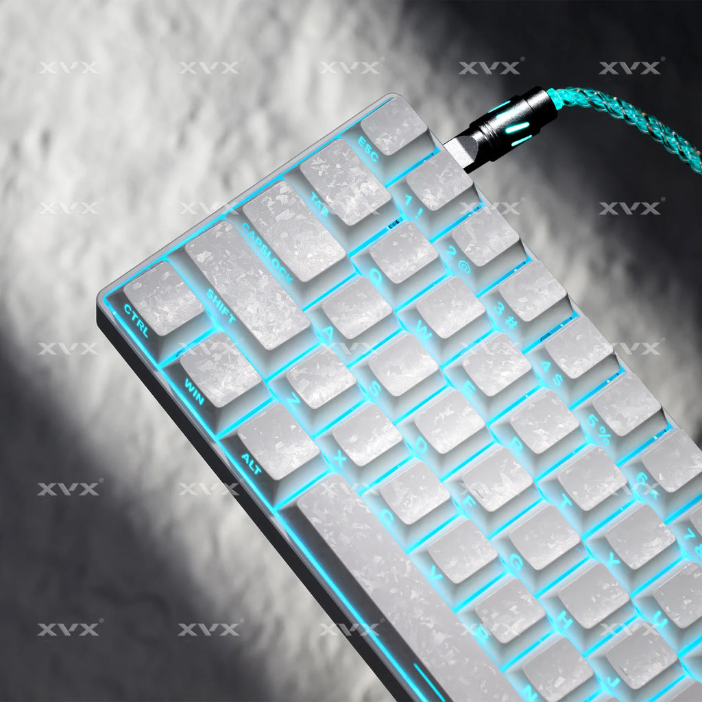 XVX White Forged Carbon Keycaps Side Print PBT Shine Through Key Cap Cherry Profile for 61/68/87/100 Keyboard 140 Keys