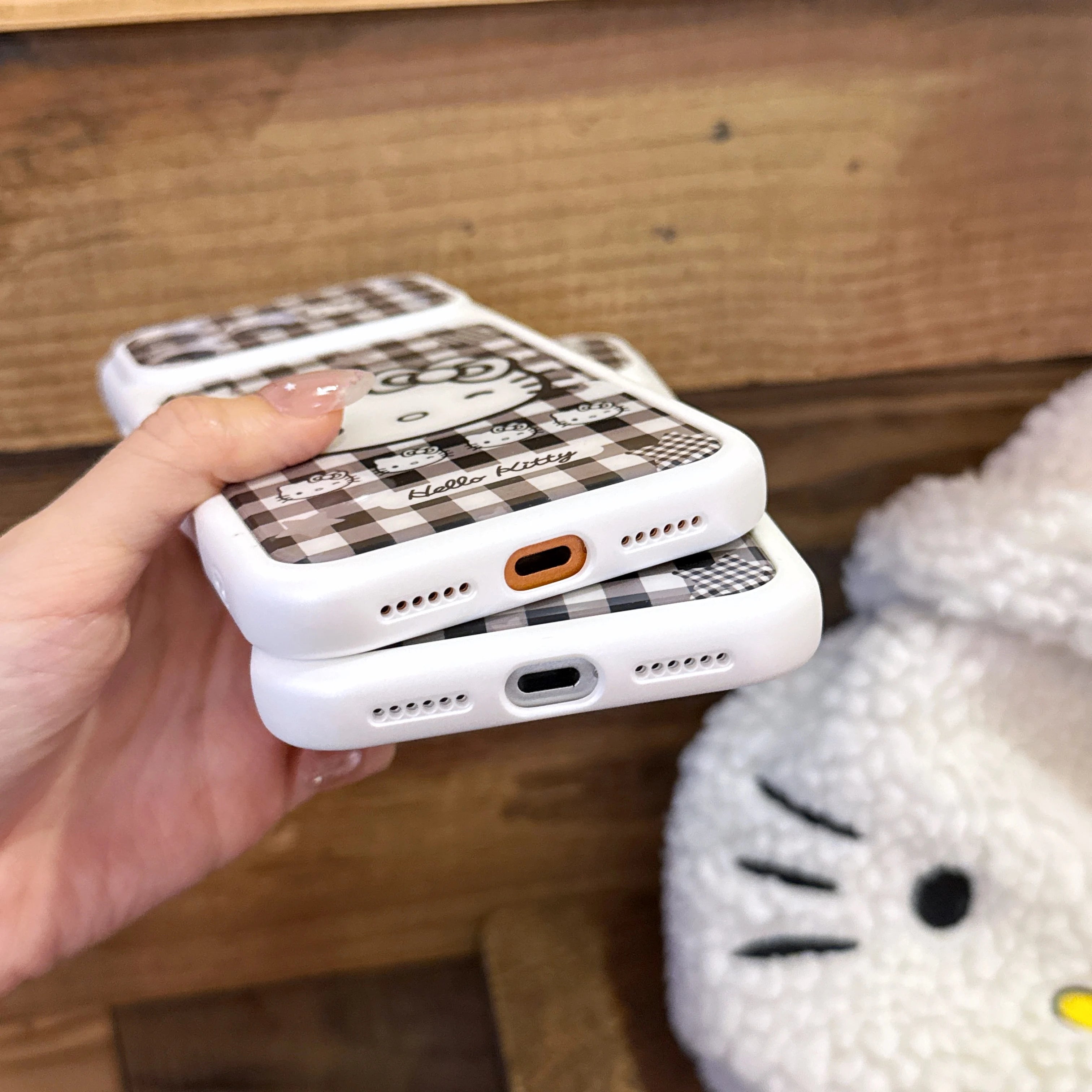 Girls Gift Cute Black White Plaid For Hello Kitty Flip Phone Case For iPhone 15 16 17 Pro Max Cartoon Kawaii Shockproof Cover