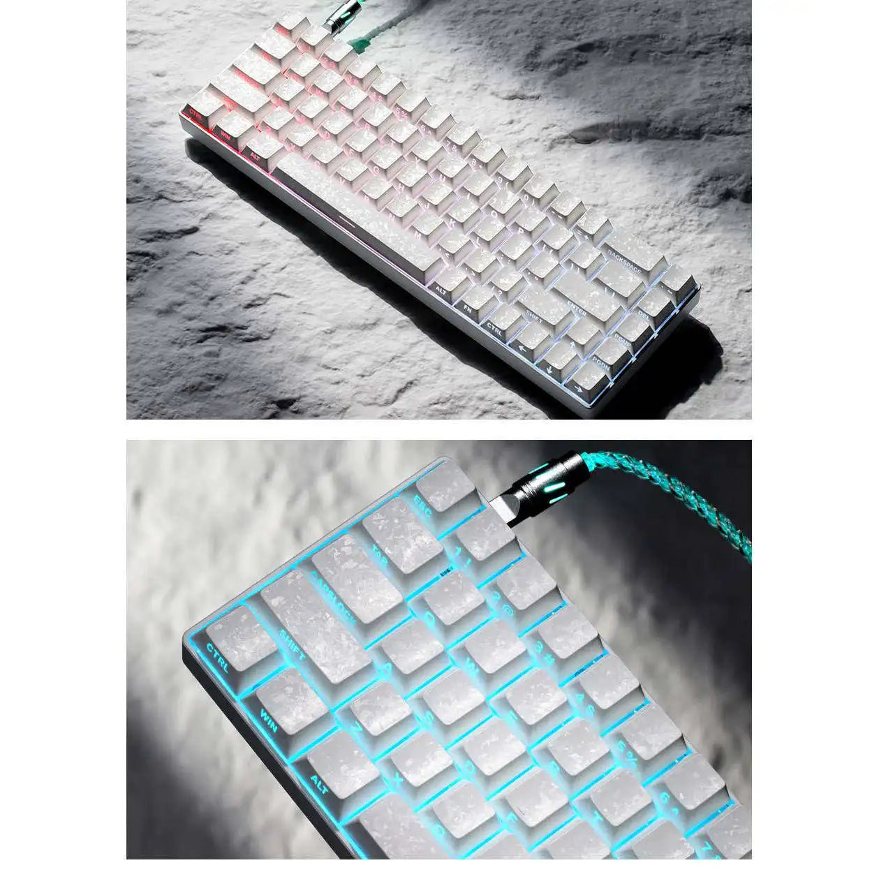 Carbon fiber white ice carbon pattern keycap transparent ev63 keyboard side engraved wootingAce68 keycap