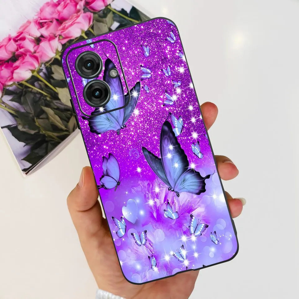Flower Butterfly Women Fashion Back Cover For Motorola Moto G55 G85 G5 Phone Funda Black Matte Soft TPU Black Silicone