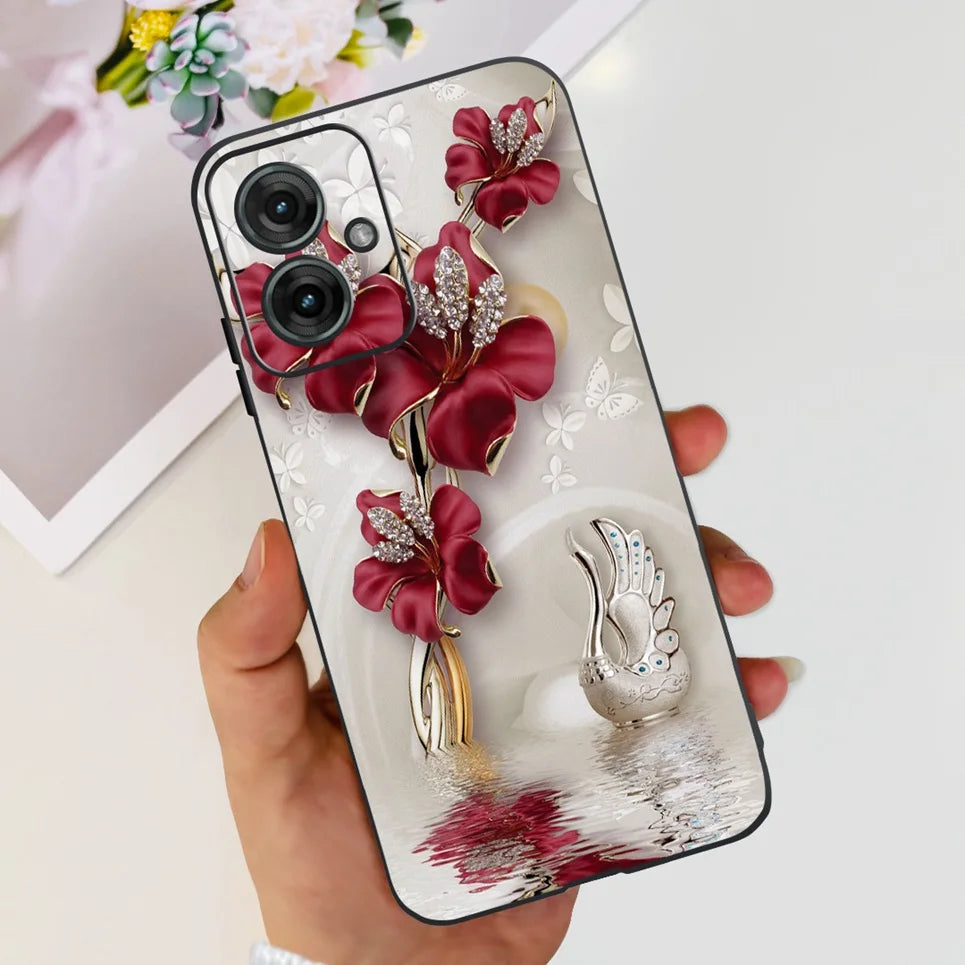 Flower Butterfly Women Fashion Back Cover For Motorola Moto G55 G85 G5 Phone Funda Black Matte Soft TPU Black Silicone
