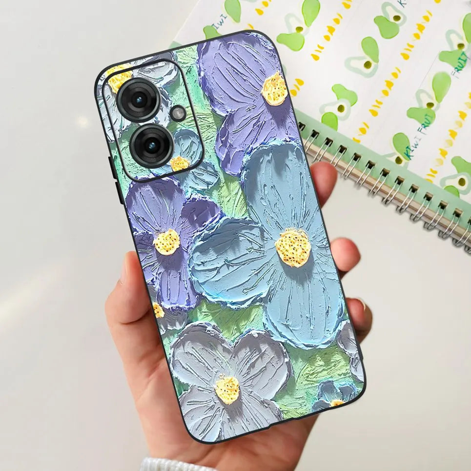 Flower Butterfly Women Fashion Back Cover For Motorola Moto G55 G85 G5 Phone Funda Black Matte Soft TPU Black Silicone