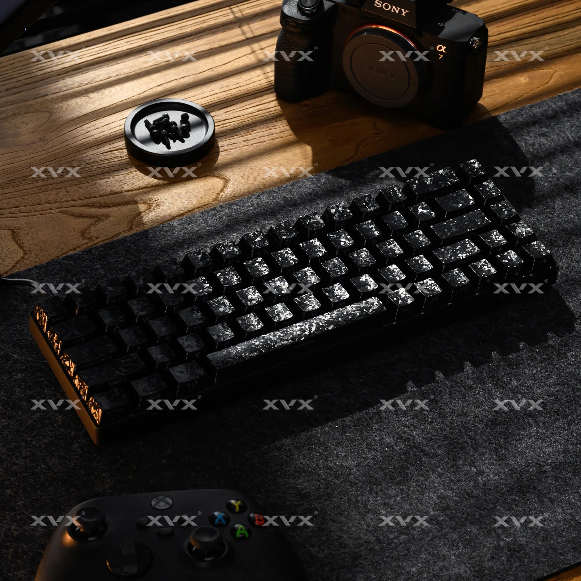 XVX White Forged Carbon Keycaps Side Print PBT Shine Through Key Cap Cherry Profile for 61/68/87/100 Keyboard 140 Keys