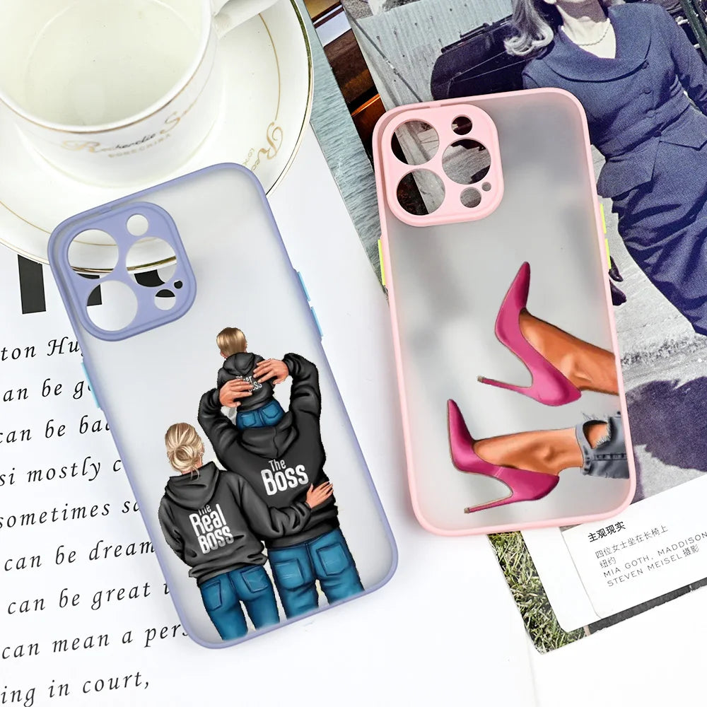 Fashion Girls Phone Case for iPhone 15 14 13 12 11 Pro Max Coque for iPhone XR X XS Mini 7 8 Plus Super Mom Baby Pink Cover