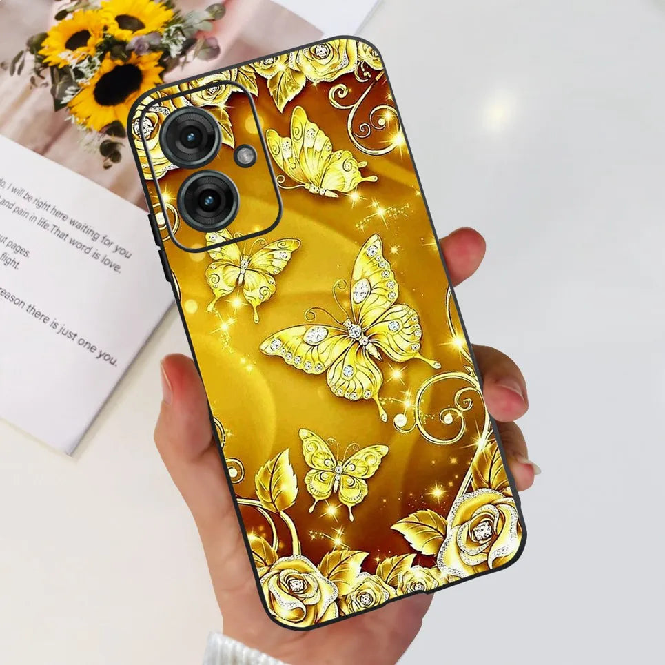 Flower Butterfly Women Fashion Back Cover For Motorola Moto G55 G85 G5 Phone Funda Black Matte Soft TPU Black Silicone