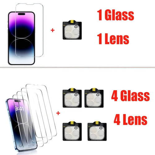 1~4Pcs Screen Protector For iPhone 17 16 15 14 Pro Max Tempered Glass iPhone 11 12 13 Mini Glass For iPhone 17 Pro Camera Film