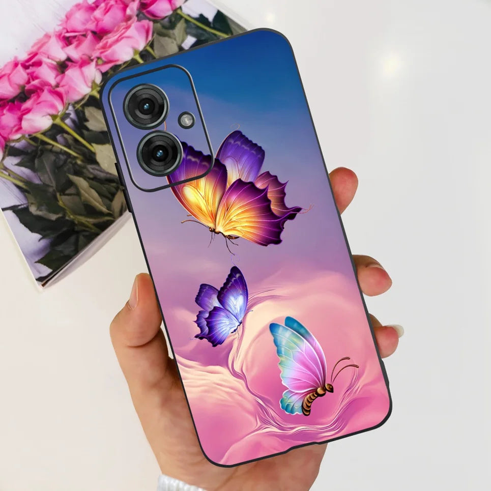 Flower Butterfly Women Fashion Back Cover For Motorola Moto G55 G85 G5 Phone Funda Black Matte Soft TPU Black Silicone