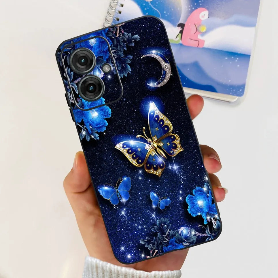 Flower Butterfly Women Fashion Back Cover For Motorola Moto G55 G85 G5 Phone Funda Black Matte Soft TPU Black Silicone