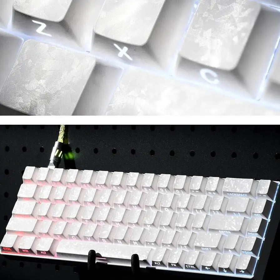 Carbon fiber white ice carbon pattern keycap transparent ev63 keyboard side engraved wootingAce68 keycap