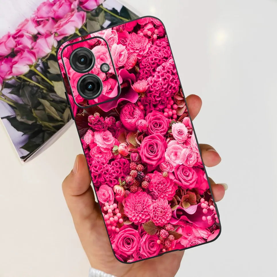 Flower Butterfly Women Fashion Back Cover For Motorola Moto G55 G85 G5 Phone Funda Black Matte Soft TPU Black Silicone