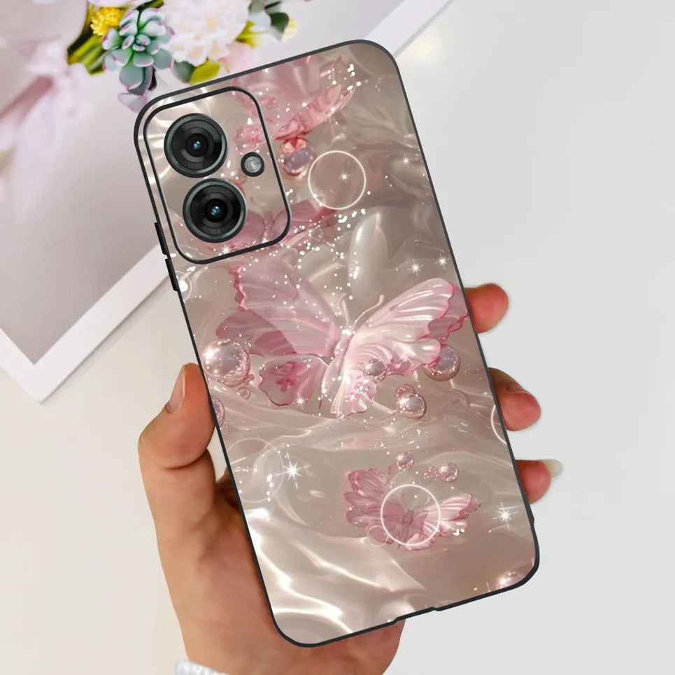 Flower Butterfly Women Fashion Back Cover For Motorola Moto G55 G85 G5 Phone Funda Black Matte Soft TPU Black Silicone