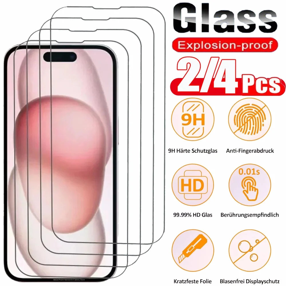 2~4PCS Screen Protector For iPhone 17 16 Pro Max Tempered Glass For iPhone 17e 16e 15 14 13 12 11 Pro Max Phone Film iPhone17