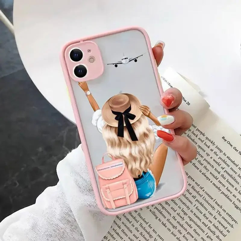 Fashion Girls Phone Case for iPhone 15 14 13 12 11 Pro Max Coque for iPhone XR X XS Mini 7 8 Plus Super Mom Baby Pink Cover