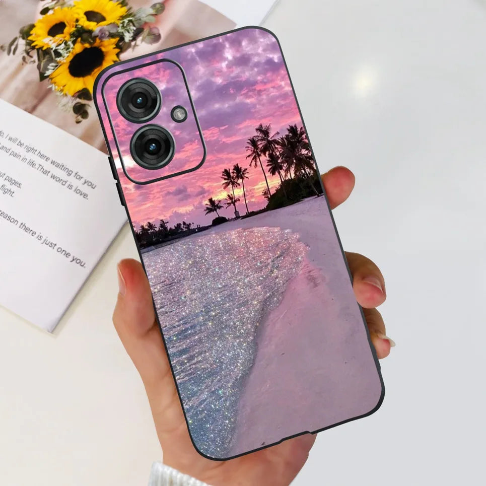 Flower Butterfly Women Fashion Back Cover For Motorola Moto G55 G85 G5 Phone Funda Black Matte Soft TPU Black Silicone