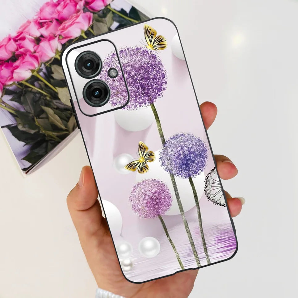 Flower Butterfly Women Fashion Back Cover For Motorola Moto G55 G85 G5 Phone Funda Black Matte Soft TPU Black Silicone