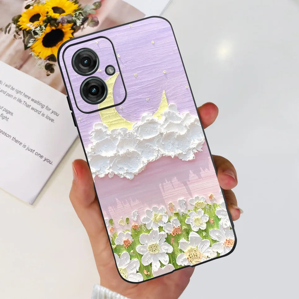 Flower Butterfly Women Fashion Back Cover For Motorola Moto G55 G85 G5 Phone Funda Black Matte Soft TPU Black Silicone