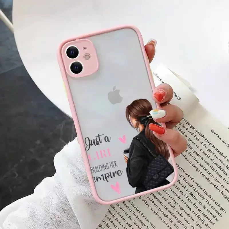 Fashion Girls Phone Case for iPhone 15 14 13 12 11 Pro Max Coque for iPhone XR X XS Mini 7 8 Plus Super Mom Baby Pink Cover