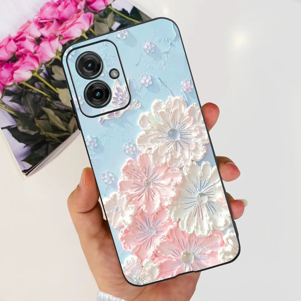 Flower Butterfly Women Fashion Back Cover For Motorola Moto G55 G85 G5 Phone Funda Black Matte Soft TPU Black Silicone