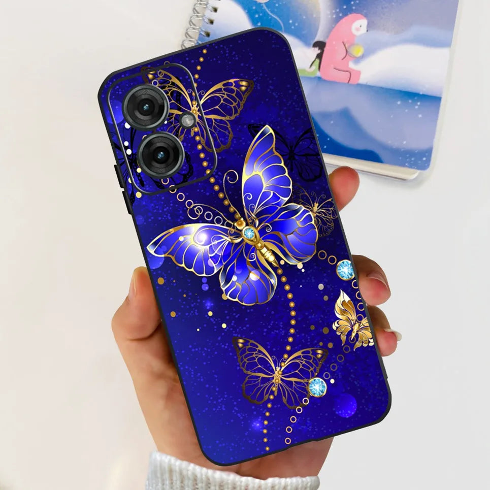 Flower Butterfly Women Fashion Back Cover For Motorola Moto G55 G85 G5 Phone Funda Black Matte Soft TPU Black Silicone