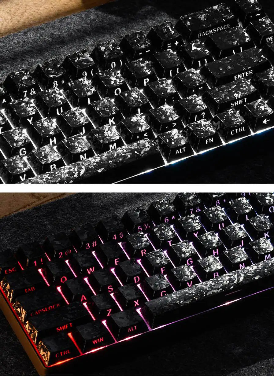 Carbon fiber white ice carbon pattern keycap transparent ev63 keyboard side engraved wootingAce68 keycap