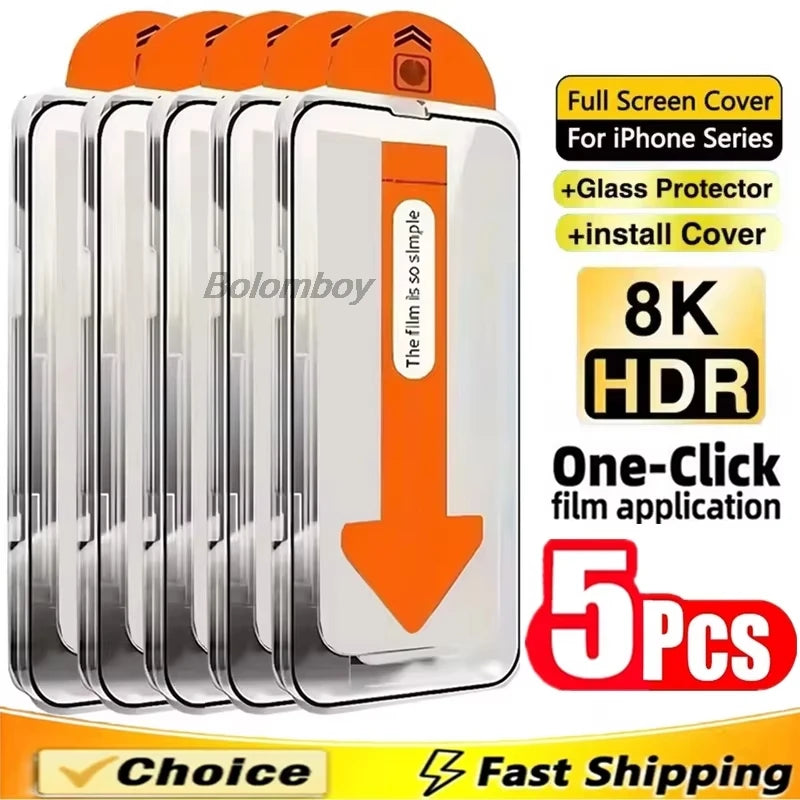 1-5PCS HD Oleophobic Coating Dust Free Screen Protector For iPhone 17 Pro Max iPhone17 Pro Air 16 15 14 13 12 11 Tempered Glass