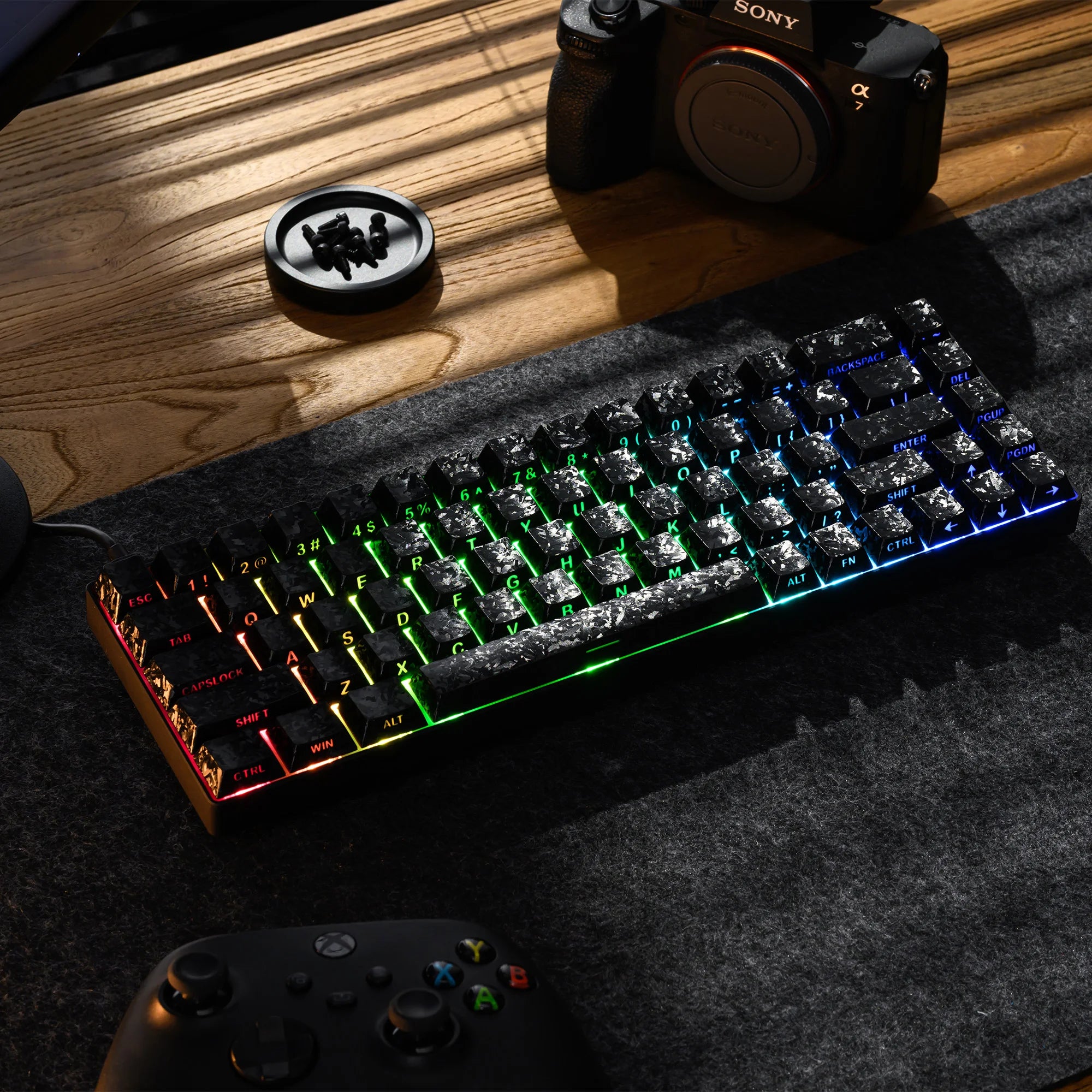 XVX White Forged Carbon Keycaps Side Print PBT Shine Through Key Cap Cherry Profile for 61/68/87/100 Keyboard 140 Keys