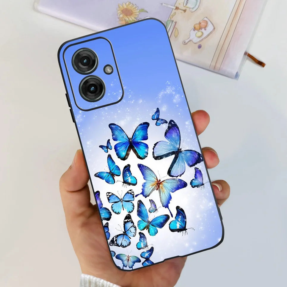 Flower Butterfly Women Fashion Back Cover For Motorola Moto G55 G85 G5 Phone Funda Black Matte Soft TPU Black Silicone
