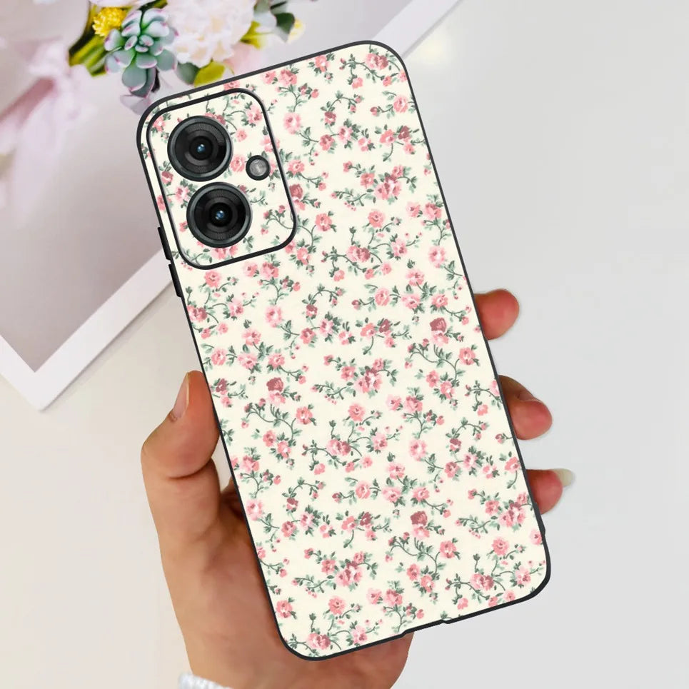 Flower Butterfly Women Fashion Back Cover For Motorola Moto G55 G85 G5 Phone Funda Black Matte Soft TPU Black Silicone