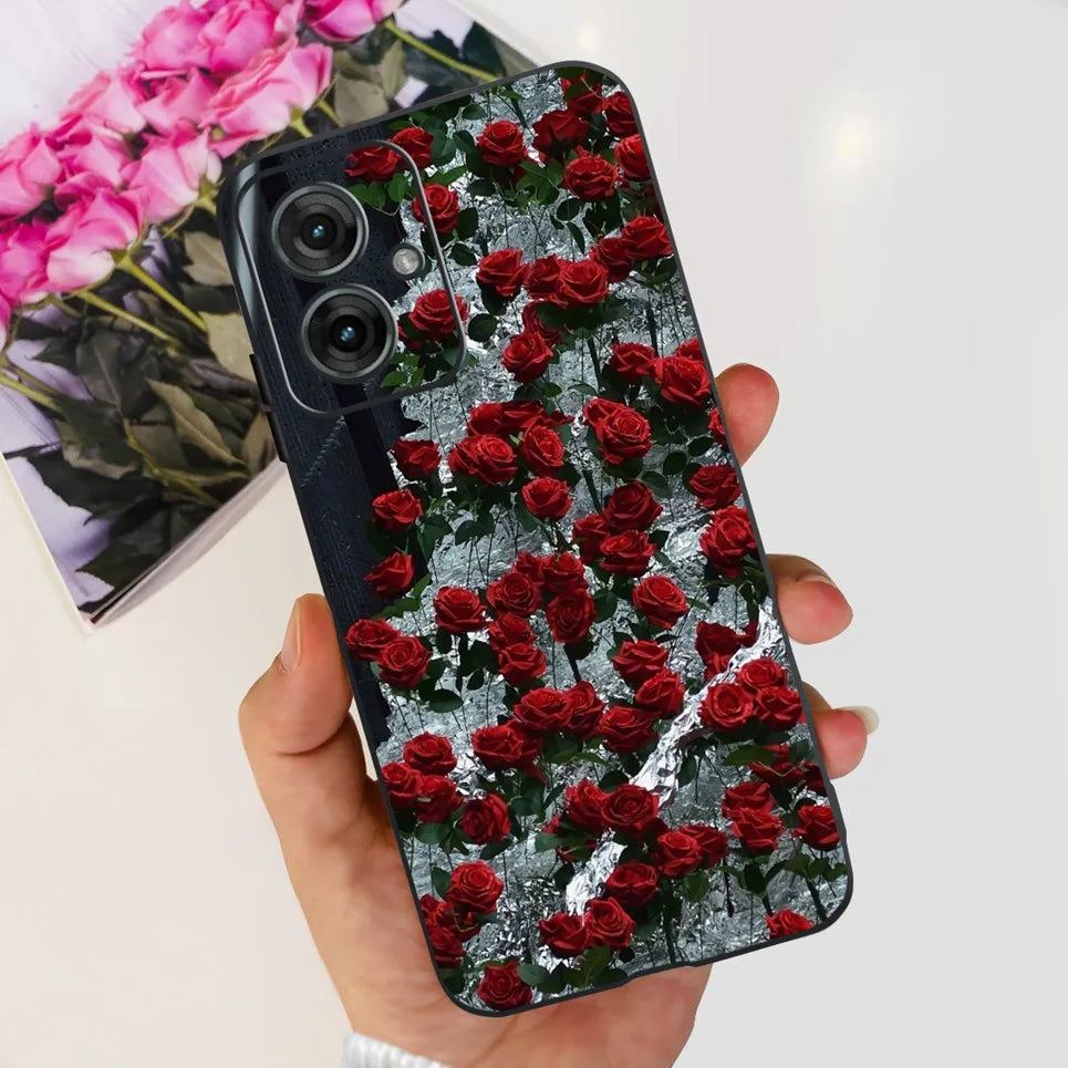 Flower Butterfly Women Fashion Back Cover For Motorola Moto G55 G85 G5 Phone Funda Black Matte Soft TPU Black Silicone