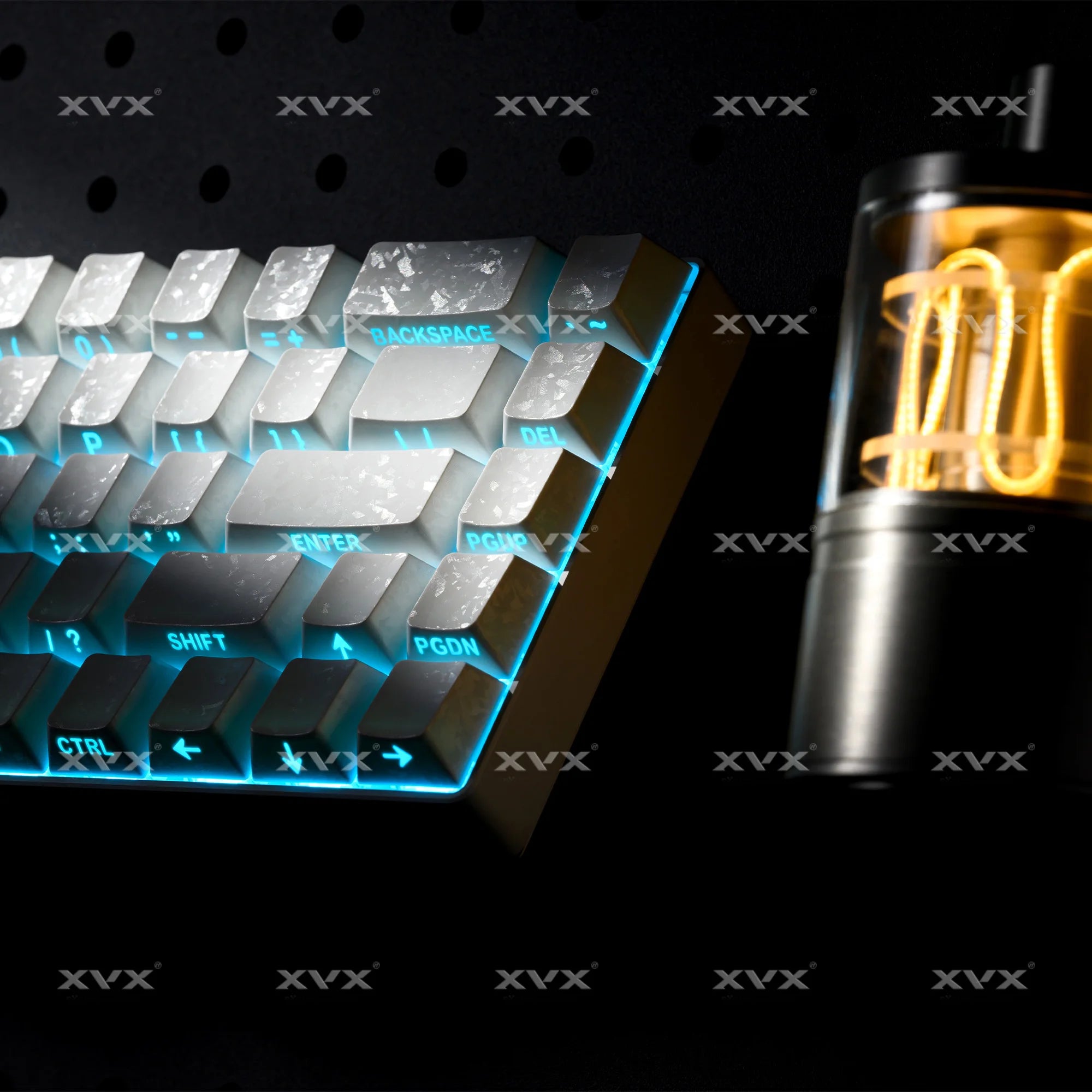XVX White Forged Carbon Keycaps Side Print PBT Shine Through Key Cap Cherry Profile for 61/68/87/100 Keyboard 140 Keys