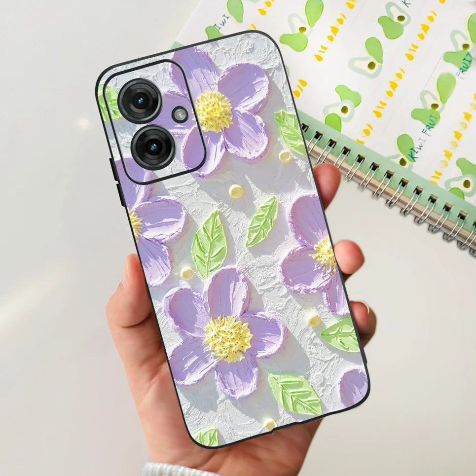 Flower Butterfly Women Fashion Back Cover For Motorola Moto G55 G85 G5 Phone Funda Black Matte Soft TPU Black Silicone
