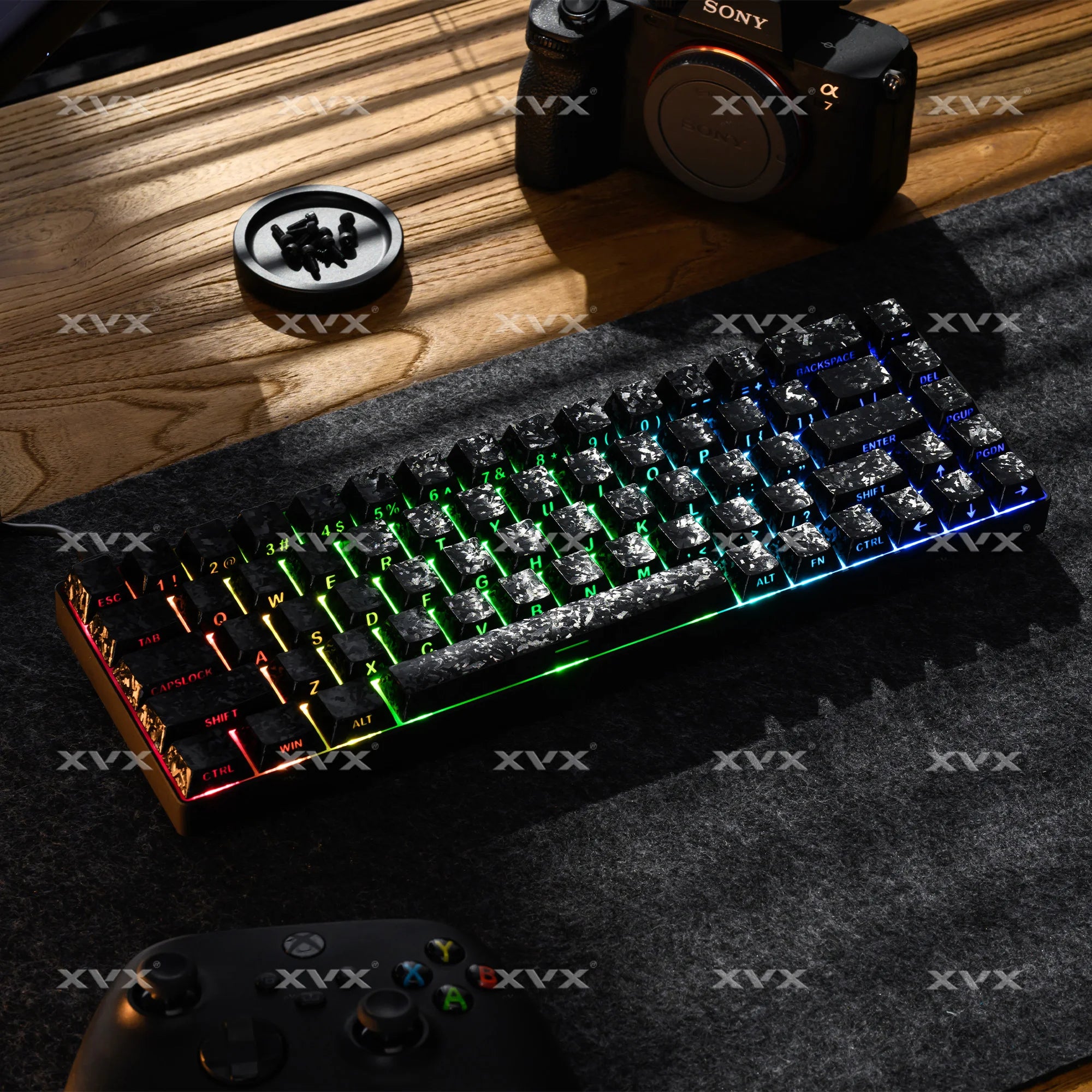 XVX White Forged Carbon Keycaps Side Print PBT Shine Through Key Cap Cherry Profile for 61/68/87/100 Keyboard 140 Keys