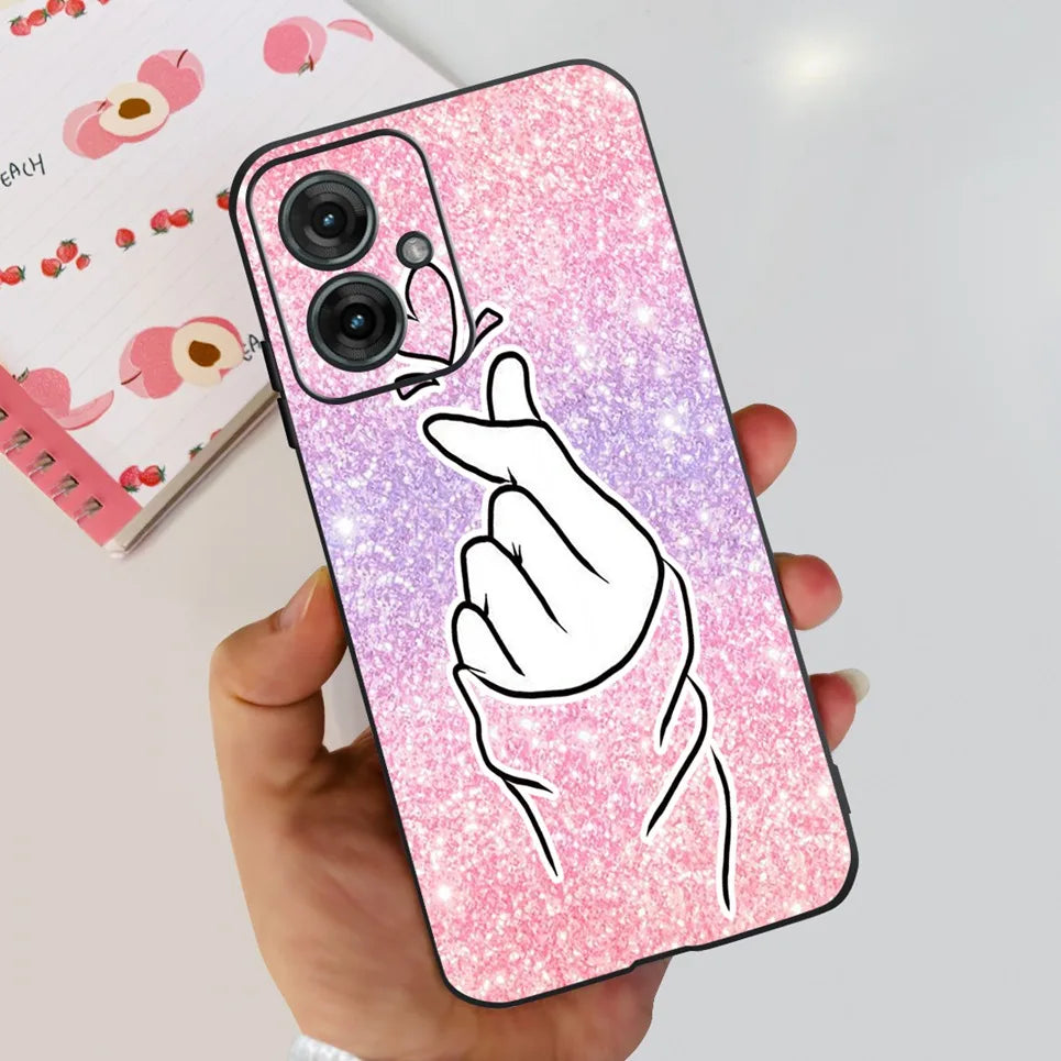 Flower Butterfly Women Fashion Back Cover For Motorola Moto G55 G85 G5 Phone Funda Black Matte Soft TPU Black Silicone